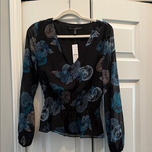 White House Black Market Black Top with Blue and Gray Patterns